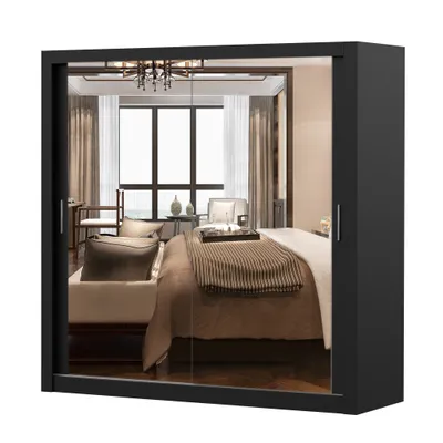 Image de Armoire à portes coulissantes Armoire 203cm noir/noir avec deux miroirs MILAN