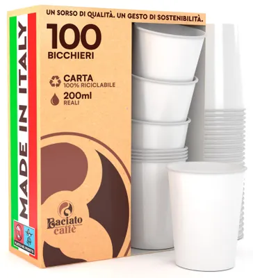 100 Papierbecher 200 ml, umweltfreundlich, biologisch abbaubar, Einweg