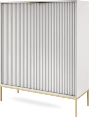 Produktbild von DomoHome Hochgeriffelte Kommode NOVA – 2 Türen Highboard mit Goldgriffen Farbe: Grau Glamour Highboard auf Goldbeinen 125x104x39cm - Elegantes Möbelstück für Wohnzimmer
