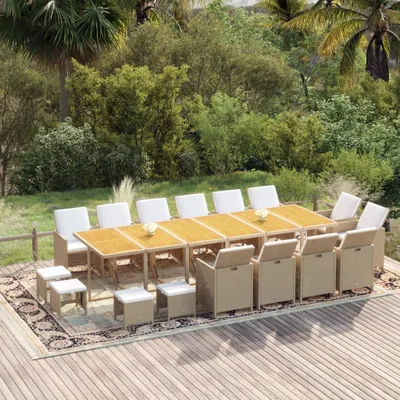 Obrázok produktu pre Maison Exclusive – 17-dielna záhradná jedálenská súprava s vankúšmi z polyrotangu v béžovej farbe
