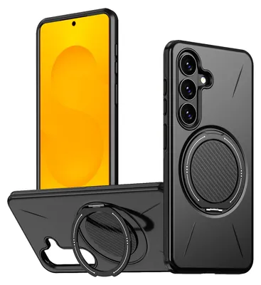 Obrázek produktu pro Magnetický kryt pro Samsung Galaxy S26 FE, Nárazuvzdorné pouzdro s kroužkem a stojánkem, TPU + PC obal Černá