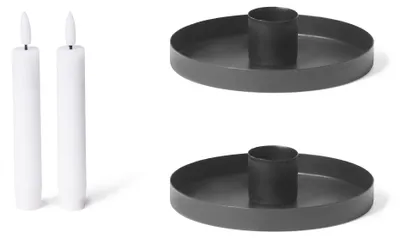Productafbeelding van Novaliv 2x ronde metalen kaarshouders voor staafkaarsen, diameter 9 cm, mat zwart. LED-staafkaars, vlamloos. Kaarshouder, kandelaar, kerstdecoratie, Scandinavische stijl, kerstdcoratie