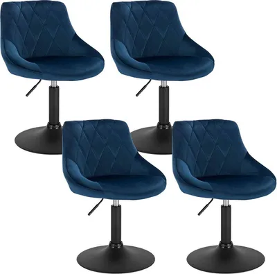 Produktbild von WOLTU Barhocker 4er Set Tresenhocker Barsessel mit Rückenlehne aus Samt und Metall, Blau