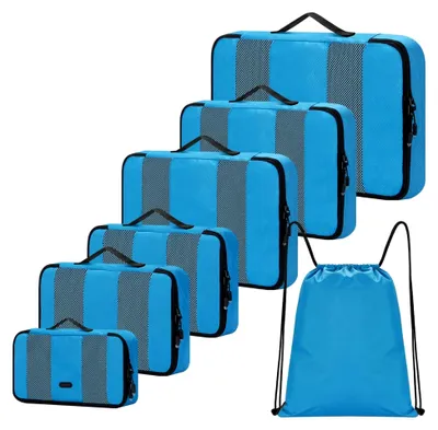 Produktbild von Kofferorganizer, 7-teiliges Set mit wasserdichtem Rucksack und Packwürfeln für Handgepäck und Rucksäcke (Blau)