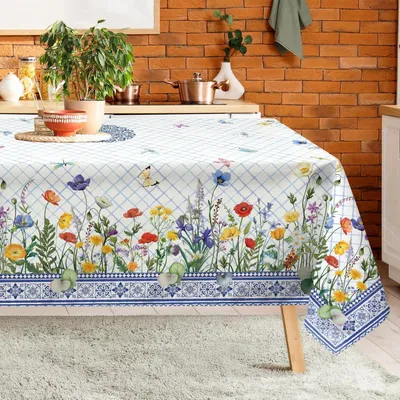 Immagine prodotto di Tovaglia primaverile, motivo floreale, rettangolare, in poliestere, 152 x 304 cm, colore blu