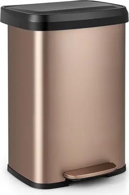 Produktbild von GOPLUS Abfalleimer Edelstahl, 50L Treteimer mit sanft schließendem Deckel, Griffe & Metallpedal, Mülleimer geruchsdicht für Küche, Bad & Wohnzimmer, Golden