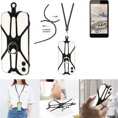 Produktbild von K-S-Trade 3in1 Handykette Handyband Handykordel Halsband Smartphone-Ring Handy-Ring kompatibel mit Energizer Energy E551S Fingerhalterung Handyring