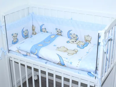 Produktbild von Baby Bettwäsche für Beistellbett 40x90cm Set mit Nestchen Spannbettlaken 6 teilig - D25 - Bärchen Blau