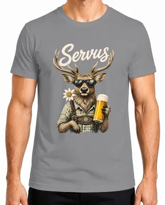 Zdjęcie produktu dla Spodnie Lederhosen marki Servus, piwo Hirsch, koszula z motywem Edelweiß, sukienka Dirndl, koszulka męska Wiesn, kolor: szary, rozmiar: 3XL