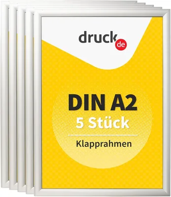 Produktbild von Klapprahmen DIN A2 - 5 Stück - für Plakate, Hinweisschilder, Werbung - Aluminiumrahmen mit 2,5 cm Profil - geeignet für Wandmontage