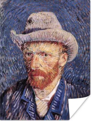 Produktbild von MuchoWow® Poster Selbstbildnis mit grauem Filzhut - Vincent van Gogh 90x120 cm - Wohnzimmer