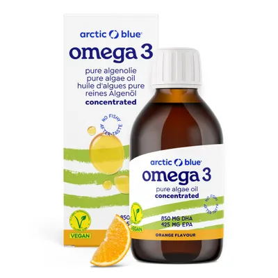 Immagine prodotto di Olio di alghe puro Omega-3 Arctic Blue - Alto dosaggio - Gusto arancia - 150 ml