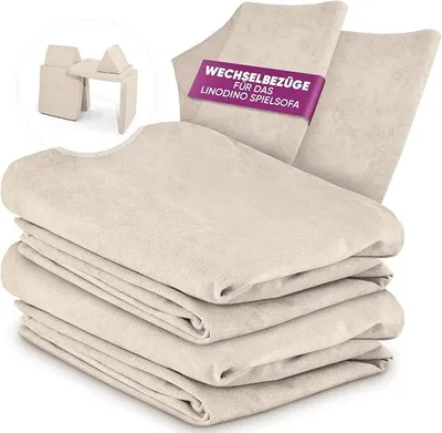 Imagen del producto de Fundas de chenilla para sofás infantiles | Juego de 4 fundas para sofás de niños | Juego de repuestos de fundas para sofás infantiles | Funda para sofá | Color: Beige "Morgentau" (Rocío de la mañana)