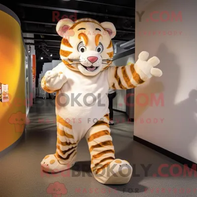 Obrázek produktu pro Postava REDBROKOLY maskota krémového tygra oblečená v obleku a tkaničkách do bot