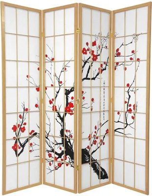 Obrázok produktu pre Jemný ázijskýživot Japonský paraván na predelenie izieb B180xH180cm 4 panely príroda - čerešňové kvety