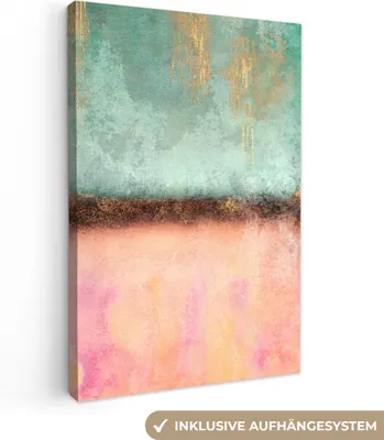 Produktbild von MuchoWow® - Leinwandbilder - Gold - Farbe - Abstrakt - Grün - Rosa, Wandbild, Wanddeko Bilder Wohnzimmer, 40x60 cm