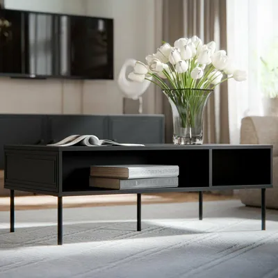 Image de Enemonzo - Table basse, 110x60x40h cm Noir, 3 Compartiments