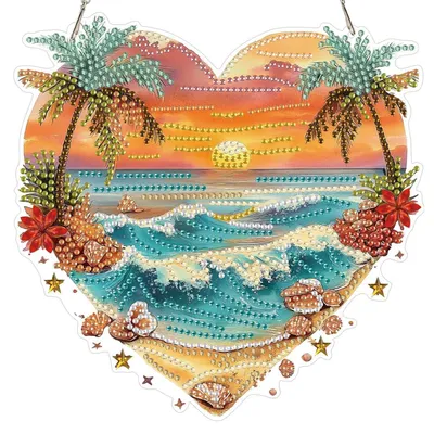 Produktbild von 5D Diamond Painting Fensterbilder Strandsonnenuntergang, DIY Anhänger, Hängende Deko, 20x20cm
