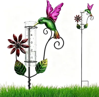 Produktbild von Garten Regenmesser aus Glas, dekorativer Regenmesser mit Metall Vogel Design, Niederschlagsmesser für Garten Rasen Balkon und Terrasse