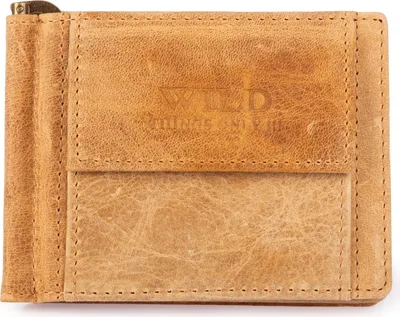 Zdjęcie produktu dla WILD Portfel Męski Banknotówka Skórzana z Klipsem Z miejscem na Karty i Monety RFID Beżowa Piaskowa