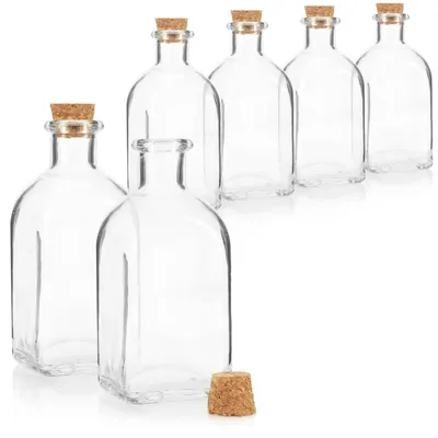 Produktbild von com-four® 6x Glasflasche 120 ml mit Korken - Glasbehälter mit Korkverschluss zum Befüllen mit Flüssigkeiten - Öl- und Essigflasche