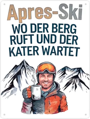 Produktbild von Après Ski - Berg ruft, Kater wartet Metallschild XXL in 28x38 cm