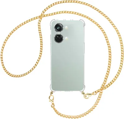 Produktbild von Handykette Backcover-Schutzhülle mit Band (Metall goldfarben) für OnePlus Nord 3 (CPH2491) - goldfarbene Kette