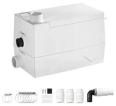 Image de VEVOR, station de pompage de 800 W, débit de 7200 L/h, pour eaux usées, avec une hauteur de refoulement de 8 mètres, de couleur blanche. Pompe à eaux usées avec 3 entrées, conçue pour l'évacuation des eaux usées dans les caves, cuisines, éviers, douches, baignoires et buanderies