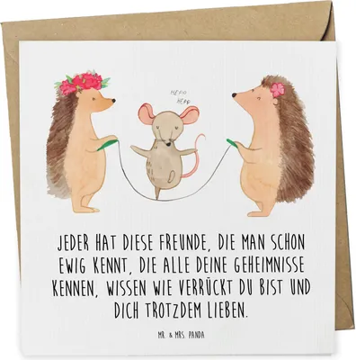 Produktbild von Mr. & Mrs. Panda Glückwunschkarte Igel Seilhüpfen - Weiß - Geschenk, Grußkarte, faltkarte, Lustige Sprüche, anlasskarte, Klappkarte, Seilspringen, Kinder, Kindergarten