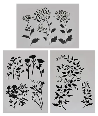 3er-Set Schablonen Pflanzenmuster, wiederverwendbar, 29,5x21 cm