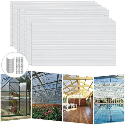 Produktbild von YRHome 14 Stück Polycarbonat Hohlkammerplatten 60,5 x 121 cm Transparent, UV-beständige Doppelstegplatten für Gewächshaus, Carport und Gartenabdeckung