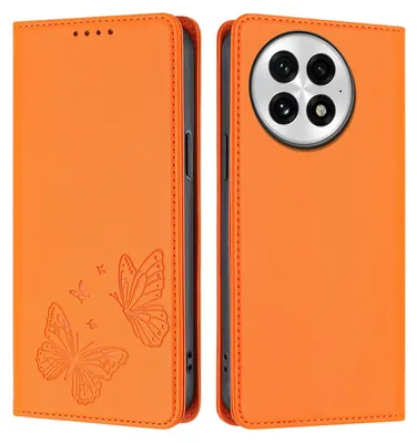 Produktbild von Lederhülle für OnePlus 13, Schmetterling Prägung Leder Brieftasche Schutzhülle mit Ständer Orange