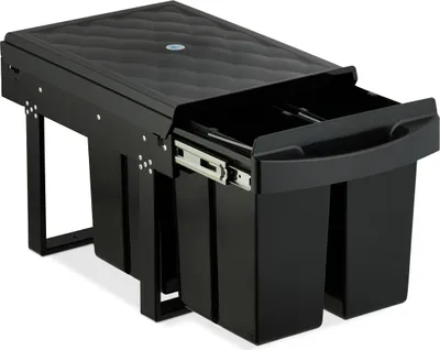 Image de Poubelle encastrable Relaxdays, 4 compartiments, 4 x 8 l, H x l x P : 34,6 x 34 x 51,8 cm, coulissante, système de tri des déchets pour meuble bas, noir