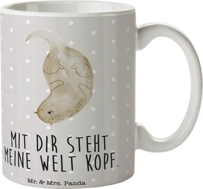 Produktbild von Mr. & Mrs. Panda Becher Otter Kopfüber - Grau Pastell - Geschenk, Kaffeetasse, Niedlich, Teetasse, Kaffeebecher, Verknallt, Liebe, Tasse, Keramiktasse, Seeotter