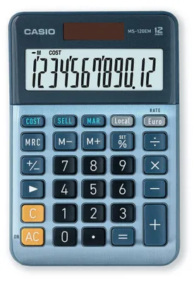 Productafbeelding van Casio® MS-120EM - Zakrekenmachine MS-120EM - Werking op zonne-energie/batterij, 12 cijfers, LCD-display, zilverblauw