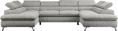 Produktbild von Ecksofa, Universelles, Schlaffunktion, Bettkasten, U-förmig, einstellbare Kopfstützen, Bettsofa - PETER U - Struktur - Hellgrau