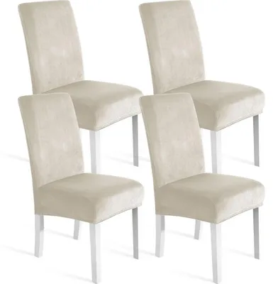 Immagine prodotto di Copri sedie in velluto, set da 4, universali, elasticizzati, lavabili, color beige