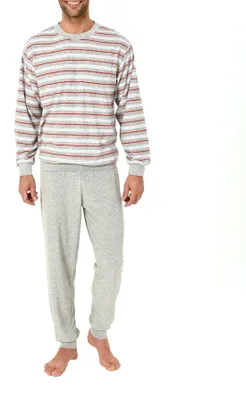 Produktbild von Herren Übergrössen Frottee Pyjama Schlafanzug lang mit Bündchen in grossen Grössen bis Gr. 70 ; grau-melange , 70