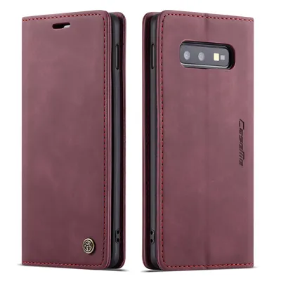 Immagine prodotto di Custodia Galaxy S10E, Custodia retrò in Finto cuoio, tasche per carte, chiusura magnetica, custodia con funzione stand per Samsung Galaxy S10E Rosso