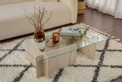 Produktbild von Skye Decor, Flavio - Travertine, Couchtische, Travertin, Glas, 105 x 30 x 65 cm
