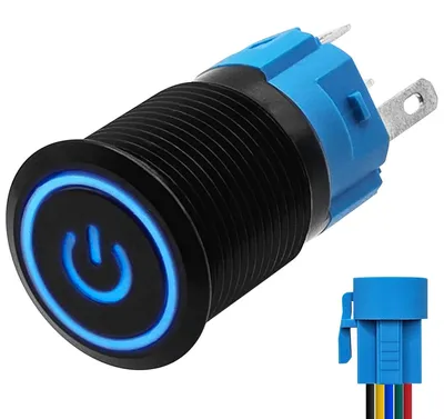 Produktbild von ProRide Metall-Drucktaster 16 mm 220 V ON/OFF - blau - spritzwasserg.
