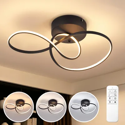 Produktbild von ZMH LED Deckenlampe Schlafzimmer Deckenleuchte 24W Küchenlampe Dimmbar Schlafzimmerlampe mit Fernbedienung Metall Deckenleuchten für Küche Schwarz