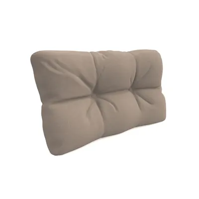 A single beige tufted cushion is shown against a white background.