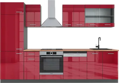 Produktbild von Küchenzeile Vicco R-Line Rot Hochglanz/Anthrazit 300 cm , AP Eiche, Model 43260