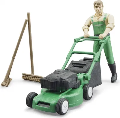 Image de Frère, jardinier avec tondeuse à gazon et outils de jardinage, Bworld, 62103