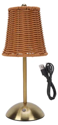 Obrázok produktu pre Vintageová ratanová stolná lampa, LED, s reguláciou jasu, 3 teploty svetla, nabíjateľná, bezdrôtová, nočná lampa do spálne alebo obývačky, hnedá