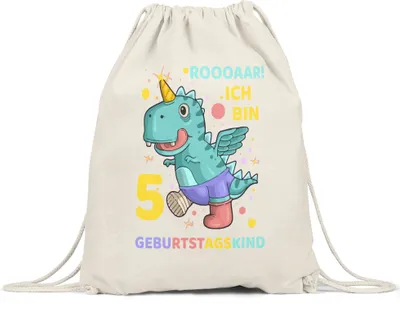 Produktbild von Roooaarr Ich Bin 5 Turnbeutel Gymsack Dinosaurier Dino T-Rex Geburtstag Kindergeburtstag