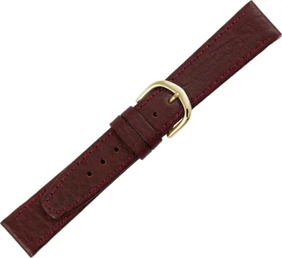 Produktbild von Minott > Uhrenarmband bordeaux > Kalbsleder genarbt > Naht Verlauf, Stegbreite:18mm, Schließe:Gelbgolden