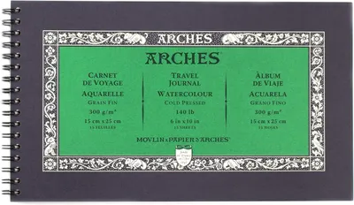 Productafbeelding van Arches Aquarel Journal 15 x 25 cm - 15 vellen katoen - natuurlijk wit, 150 kg koude pers - voor gouache, inkt, acryl
