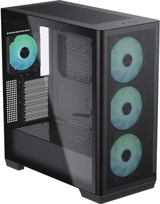 Immagine prodotto di Case per PC APNX C1 Mid-Tower ATX nero, 4 ventole ARGB APNX FP1 ad alto flusso d'aria incluse, fino a 11 slot per ventole, supporto per dissipatore a liquido superiore e laterale da 360 mm, 5 porte PWM ARGB